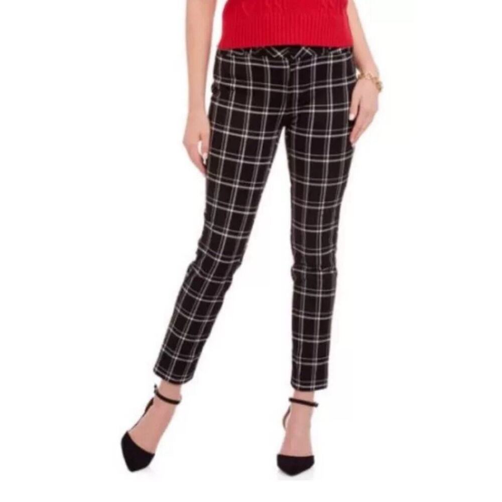 NEW Faded Glory The Parker Stretch Slim Ankle Pants Black White Plaid Size 6